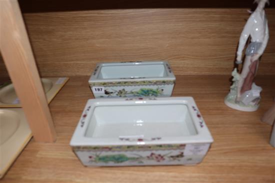 A pair of Chinese famille rose square planters Length 24cm